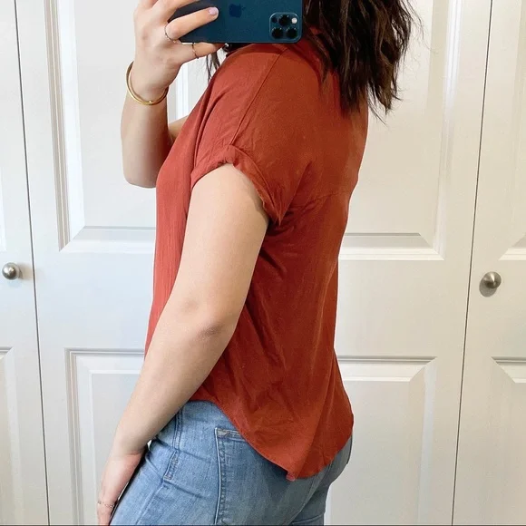 Burnt orange button down short sleeve top - Picture 2 of 3